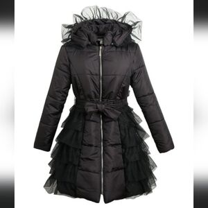 Richie House Girl's Black Ruffled Padded Dress Coat